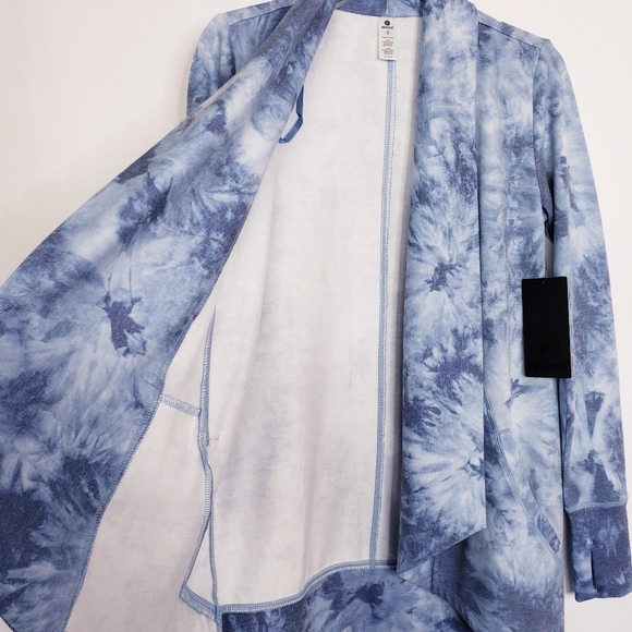 90 Degree By Reflex Shawl Collar Open Front Cardigan Size Small Tie Dye Blue - Picture 10 of 15